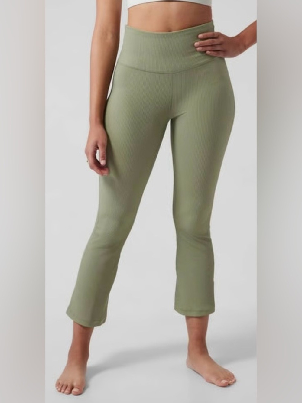 EUC Athleta Elation Rib Crop Flare Comfy High Rise Yoga Gym Pants Light Green 2X